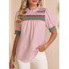 image:imageDokotoo Summer Tops for Women Casual Crewneck Puff Short Sleeve Boho Pleated Shirts Embroidered Blouses TunicPink