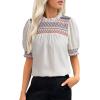 image:imageDokotoo Summer Tops for Women Casual Crewneck Puff Short Sleeve Boho Pleated Shirts Embroidered Blouses TunicWhite