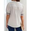 image:imageDokotoo Summer Tops for Women Casual Crewneck Puff Short Sleeve Boho Pleated Shirts Embroidered Blouses TunicWhite