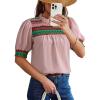 image:imageDokotoo Summer Tops for Women Casual Crewneck Puff Short Sleeve Boho Pleated Shirts Embroidered Blouses TunicPink