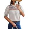 image:imageDokotoo Summer Tops for Women Casual Crewneck Puff Short Sleeve Boho Pleated Shirts Embroidered Blouses TunicWhite