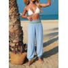 image:imageDokotoo Beach Pants for Womens Vacation Summer Outfits Smocked Waist Harem Boho Flowy Wide Leg Hippie Pants with PocketsBeau Blue
