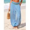 image:imageDokotoo Beach Pants for Womens Vacation Summer Outfits Smocked Waist Harem Boho Flowy Wide Leg Hippie Pants with PocketsBeau Blue