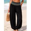 image:imageDokotoo Beach Pants for Womens Vacation Summer Outfits Smocked Waist Harem Boho Flowy Wide Leg Hippie Pants with PocketsBlack