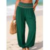 image:imageDokotoo Beach Pants for Womens Vacation Summer Outfits Smocked Waist Harem Boho Flowy Wide Leg Hippie Pants with PocketsDark Green