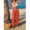 image:imageDokotoo Beach Pants for Womens Vacation Summer Outfits Smocked Waist Harem Boho Flowy Wide Leg Hippie Pants with PocketsOrange