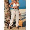 image:imageDokotoo Beach Pants for Womens Vacation Summer Outfits Smocked Waist Harem Boho Flowy Wide Leg Hippie Pants with PocketsParchment