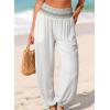 image:imageDokotoo Beach Pants for Womens Vacation Summer Outfits Smocked Waist Harem Boho Flowy Wide Leg Hippie Pants with PocketsWhite