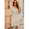 image:imageDokotoo Dresses for Women Trendy V Neck Knit A Line Long Sleeve Dress Sweater DressA1 Apricot