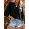 image:imageDokotoo Long Sleeve Shirts for Women 2024 V Neck Textured Button Down Shirts Casual Splicing Waffle Knit Fall Tops Cute Trendy White Blouses Dressy Business Casual Outfits Large