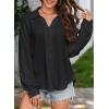 image:imageDokotoo Long Sleeve Shirts for Women 2024 V Neck Textured Button Down Shirts Casual Splicing Waffle Knit Fall Tops Cute Trendy White Blouses Dressy Business Casual Outfits Large