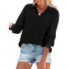 image:imageDokotoo Long Sleeve Shirts for Women 2024 V Neck Textured Button Down Shirts Casual Splicing Waffle Knit Fall Tops Cute Trendy White Blouses Dressy Business Casual Outfits Large