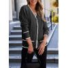 image:imageDokotoo Short Cardigans for Women Color Blocked 2024 Fall Fashion Button Down Sweaters Winter Coats with PocketsBlack