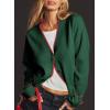 image:imageDokotoo Short Cardigans for Women Color Blocked 2024 Fall Fashion Button Down Sweaters Winter Coats with PocketsBlackish Green
