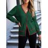 image:imageDokotoo Short Cardigans for Women Color Blocked 2024 Fall Fashion Button Down Sweaters Winter Coats with PocketsBlackish Green