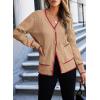 image:imageDokotoo Short Cardigans for Women Color Blocked 2024 Fall Fashion Button Down Sweaters Winter Coats with PocketsLight French Beige