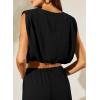 image:imageDokotoo Summer 2 Piece Outfits for Women Sleeveless Crop Tank Tops and Wide Leg Pants with Pockets