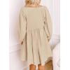 image:imageDokotoo Womens 2026 Casual Dresses Smocked Crewneck Button Up Long Sleeve Empire Waist ALine Mini DressApricot