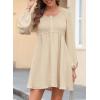 image:imageDokotoo Womens 2026 Casual Dresses Smocked Crewneck Button Up Long Sleeve Empire Waist ALine Mini DressApricot