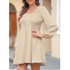 image:imageDokotoo Womens 2026 Casual Dresses Smocked Crewneck Button Up Long Sleeve Empire Waist ALine Mini DressApricot