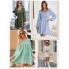 image:imageDokotoo Womens 2026 Casual Dresses Smocked Crewneck Button Up Long Sleeve Empire Waist ALine Mini DressApricot
