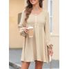 image:imageDokotoo Womens 2026 Casual Dresses Smocked Crewneck Button Up Long Sleeve Empire Waist ALine Mini DressApricot