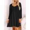 image:imageDokotoo Womens 2026 Casual Dresses Smocked Crewneck Button Up Long Sleeve Empire Waist ALine Mini DressBlack