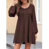 image:imageDokotoo Womens 2026 Casual Dresses Smocked Crewneck Button Up Long Sleeve Empire Waist ALine Mini DressBrown