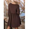 image:imageDokotoo Womens 2026 Casual Dresses Smocked Crewneck Button Up Long Sleeve Empire Waist ALine Mini DressBrown