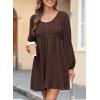 image:imageDokotoo Womens 2026 Casual Dresses Smocked Crewneck Button Up Long Sleeve Empire Waist ALine Mini DressBrown