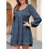 image:imageDokotoo Womens 2026 Casual Dresses Smocked Crewneck Button Up Long Sleeve Empire Waist ALine Mini DressFloral Blue