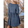 image:imageDokotoo Womens 2026 Casual Dresses Smocked Crewneck Button Up Long Sleeve Empire Waist ALine Mini DressFloral Blue