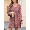 image:imageDokotoo Womens 2026 Casual Dresses Smocked Crewneck Button Up Long Sleeve Empire Waist ALine Mini DressFloral Red