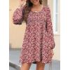 image:imageDokotoo Womens 2026 Casual Dresses Smocked Crewneck Button Up Long Sleeve Empire Waist ALine Mini DressFloral Red