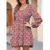 image:imageDokotoo Womens 2026 Casual Dresses Smocked Crewneck Button Up Long Sleeve Empire Waist ALine Mini DressFloral Red