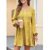 image:imageDokotoo Womens 2026 Casual Dresses Smocked Crewneck Button Up Long Sleeve Empire Waist ALine Mini DressFloral Yellow