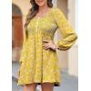 image:imageDokotoo Womens 2026 Casual Dresses Smocked Crewneck Button Up Long Sleeve Empire Waist ALine Mini DressFloral Yellow