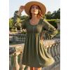 image:imageDokotoo Womens 2026 Casual Dresses Smocked Crewneck Button Up Long Sleeve Empire Waist ALine Mini DressGreen