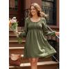 image:imageDokotoo Womens 2026 Casual Dresses Smocked Crewneck Button Up Long Sleeve Empire Waist ALine Mini DressGreen