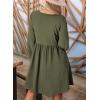 image:imageDokotoo Womens 2026 Casual Dresses Smocked Crewneck Button Up Long Sleeve Empire Waist ALine Mini DressGreen