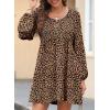 image:imageDokotoo Womens 2026 Casual Dresses Smocked Crewneck Button Up Long Sleeve Empire Waist ALine Mini DressLeopard Brown