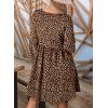 image:imageDokotoo Womens 2026 Casual Dresses Smocked Crewneck Button Up Long Sleeve Empire Waist ALine Mini DressLeopard Brown