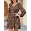 image:imageDokotoo Womens 2026 Casual Dresses Smocked Crewneck Button Up Long Sleeve Empire Waist ALine Mini DressLeopard Brown