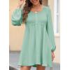 image:imageDokotoo Womens 2026 Casual Dresses Smocked Crewneck Button Up Long Sleeve Empire Waist ALine Mini DressMint Green