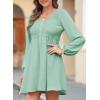image:imageDokotoo Womens 2026 Casual Dresses Smocked Crewneck Button Up Long Sleeve Empire Waist ALine Mini DressMint Green