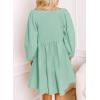 image:imageDokotoo Womens 2026 Casual Dresses Smocked Crewneck Button Up Long Sleeve Empire Waist ALine Mini DressMint Green