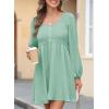 image:imageDokotoo Womens 2026 Casual Dresses Smocked Crewneck Button Up Long Sleeve Empire Waist ALine Mini DressMint Green