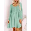 image:imageDokotoo Womens 2026 Casual Dresses Smocked Crewneck Button Up Long Sleeve Empire Waist ALine Mini DressMint Green
