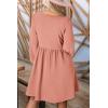 image:imageDokotoo Womens 2026 Casual Dresses Smocked Crewneck Button Up Long Sleeve Empire Waist ALine Mini DressPink