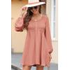 image:imageDokotoo Womens 2026 Casual Dresses Smocked Crewneck Button Up Long Sleeve Empire Waist ALine Mini DressPink